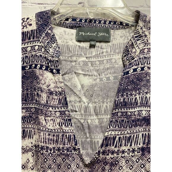 Michael Stars Womens Purple Aztec Dress 3/4 Sleeves V Neck Tie Waist Casual M - Picture 2 of 11